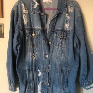 DISTRESSED DENIM LONGLINE JACKET